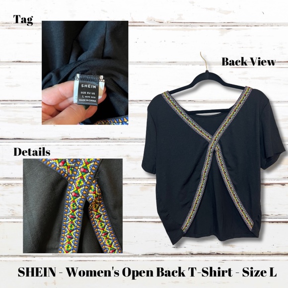 SHEIN Women's Open Back T-Shirt with Colorful Back.  Women's Size Large - Picture 3 of 8